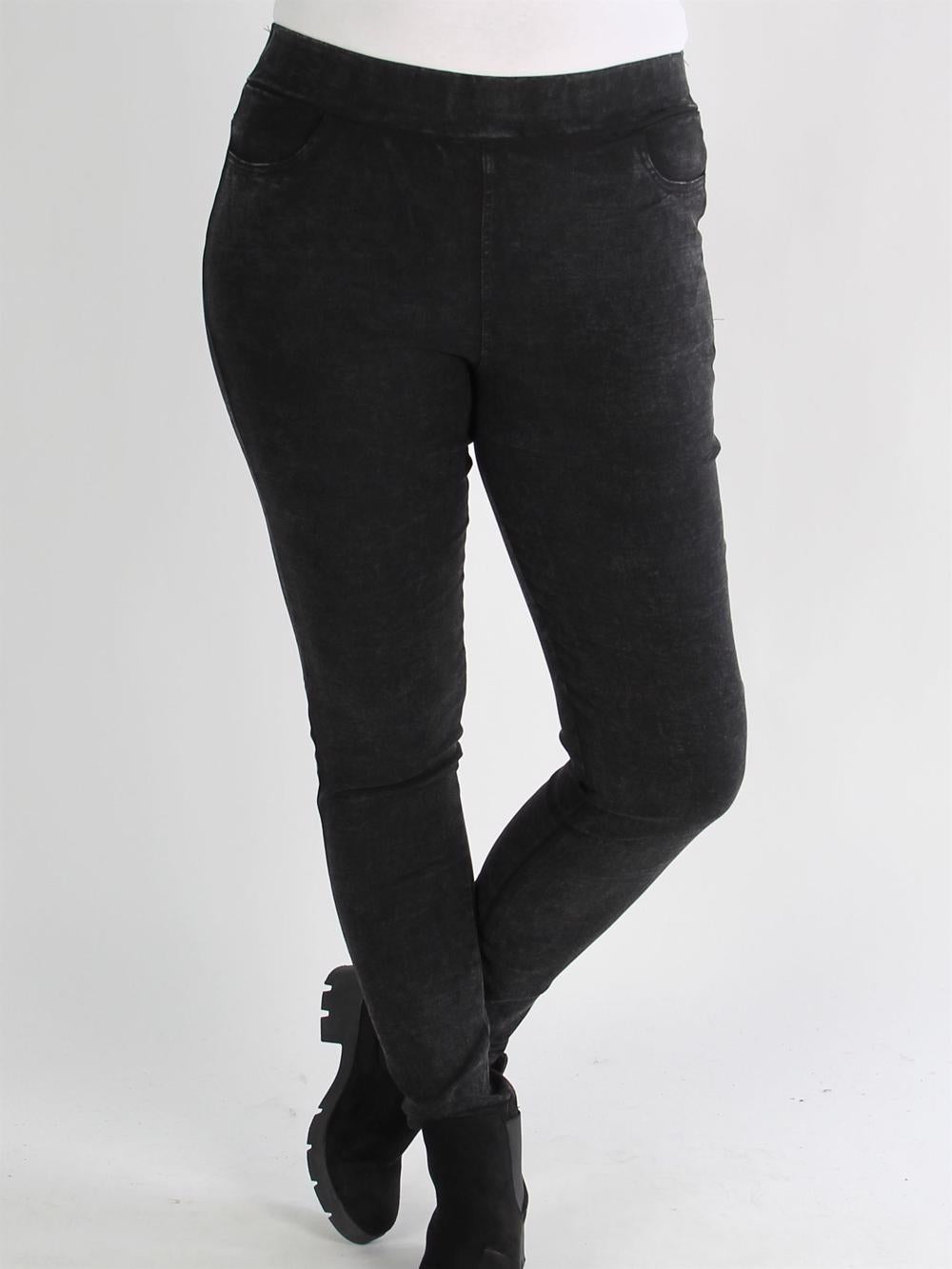 Silla - Svarta leggings i denimlook med elastisk midja